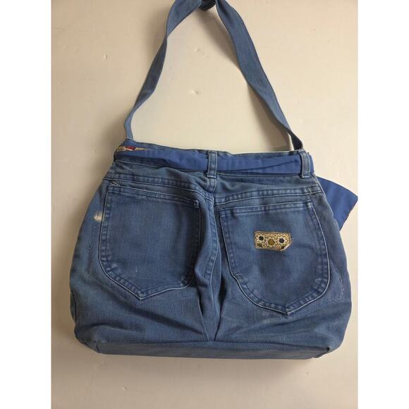 Denim Purse Handbag Handmade with Shoulder Strap and Magentic Closure Upcycled - Picture 7 of 7